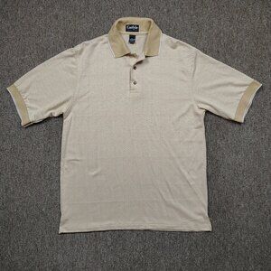 Vintage CARLYLE Polo Shirt Men's Large Brown Herringbone Acrylic Short Sleeve